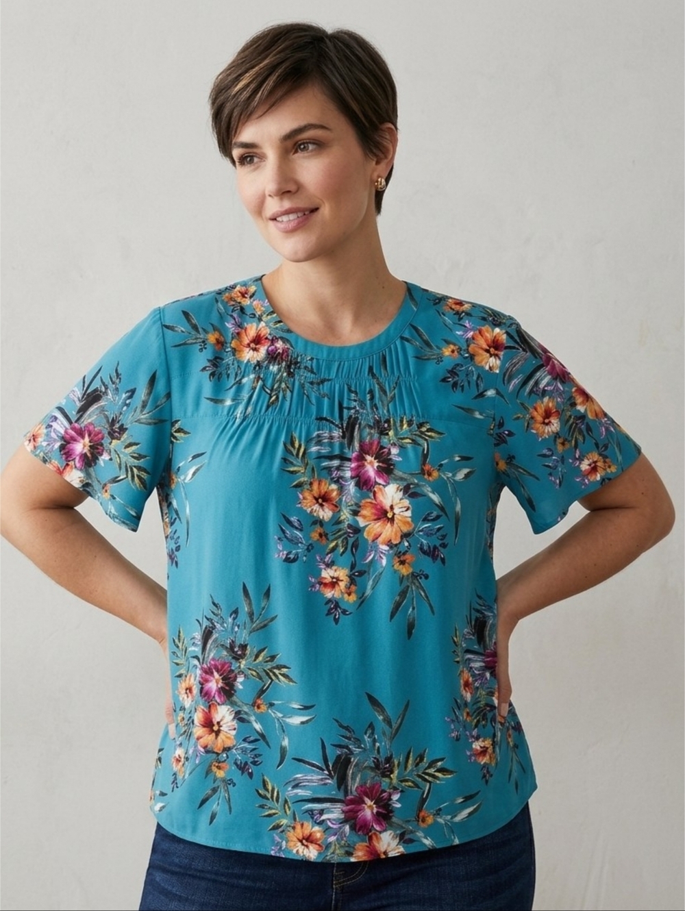 DR2 Crewneck Floral Top Teal Size XL